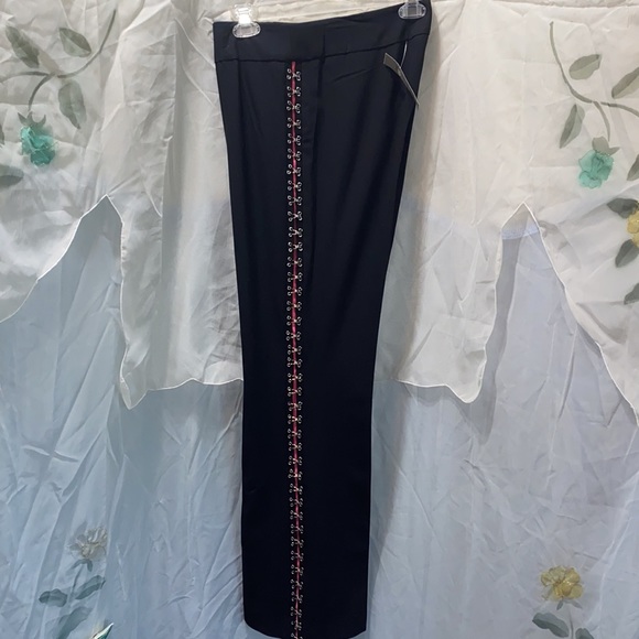 NWT CACHE TUXEDO LINE BLK/PNK HOOK&EYE PNTS SZ 12 - Picture 2 of 16